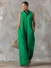 Load image into Gallery viewer, Linen Blend Sleeveless Stand-Collar Jumpsuit – 5 Colors S–3XL
