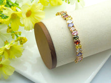 Load image into Gallery viewer, Colorful CZ Micro Pave Bangle Bracelet, Cubic Zirconia Gold Bracelet, Thin Cuff Bracelet, Stacking Cuff, 8x46x53mm,sku#X29