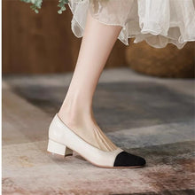 Load image into Gallery viewer, Women's French-Style Chunky Heel Square Toe Pumps - Soft PU Leather Slip-On Casual Shoes