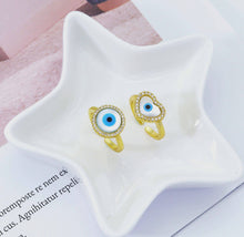 Load image into Gallery viewer, Gold MOP Round/Heart Evil Eye Adjustable Ring, Sku#LD274