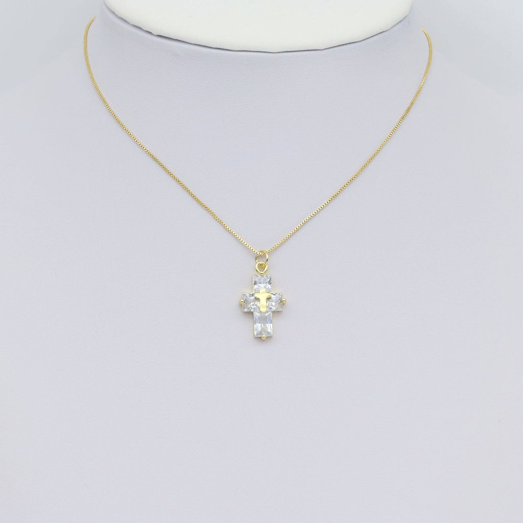 Gold Big Clear CZ Cross Charm, Sku#LD528