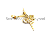 Load image into Gallery viewer, CZ Clear/Black Micro Pave Ballet Dancer Pendant Charm, CZ Pave Ballerina Pendant, Gold/Rose Gold/Silver/Gunmetal plated,13x26mm, Sku#F794