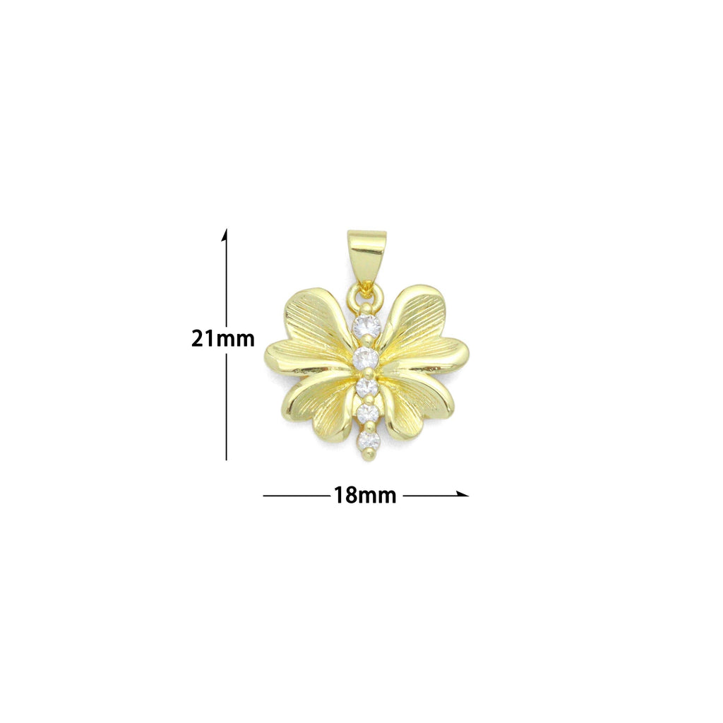 CZ Gold Petal Flower Dragonfly Charm Pendant, Sku#LK1190