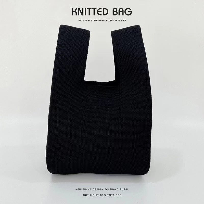 Women's Knitted Yarn Tote Bag - Woven Polyester Shoulder Bag with Phone Pocket