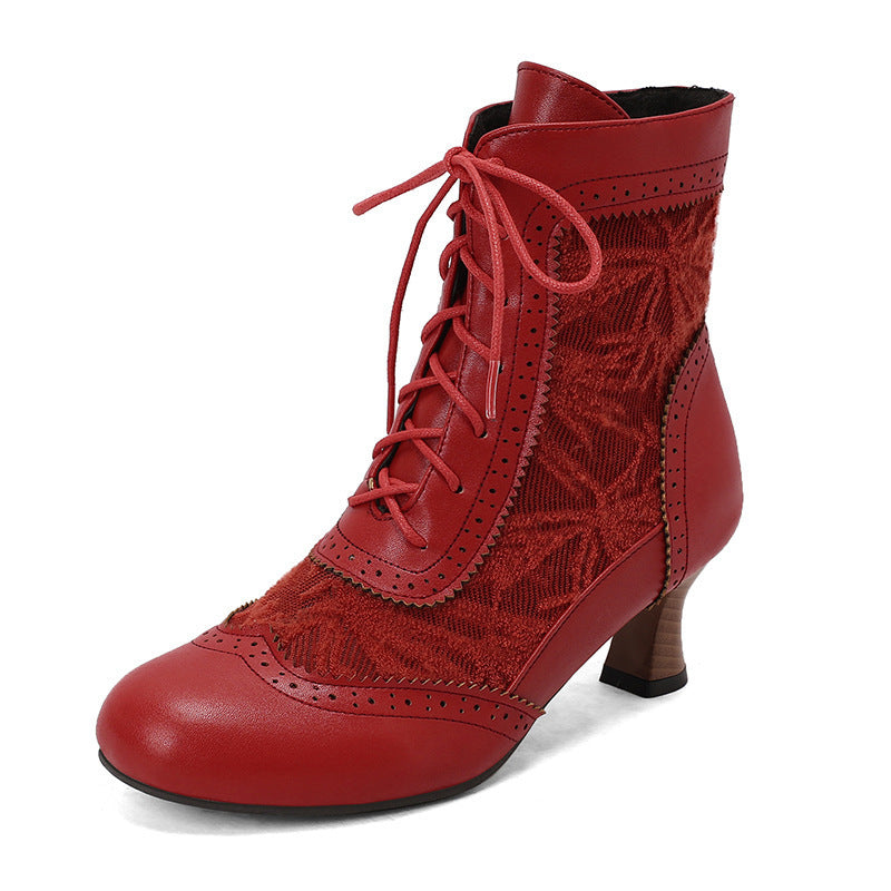 Plus Size Lace-Up Ankle Boots Women | Colorblock Patchwork Low-Top Boots Sizes 34–50