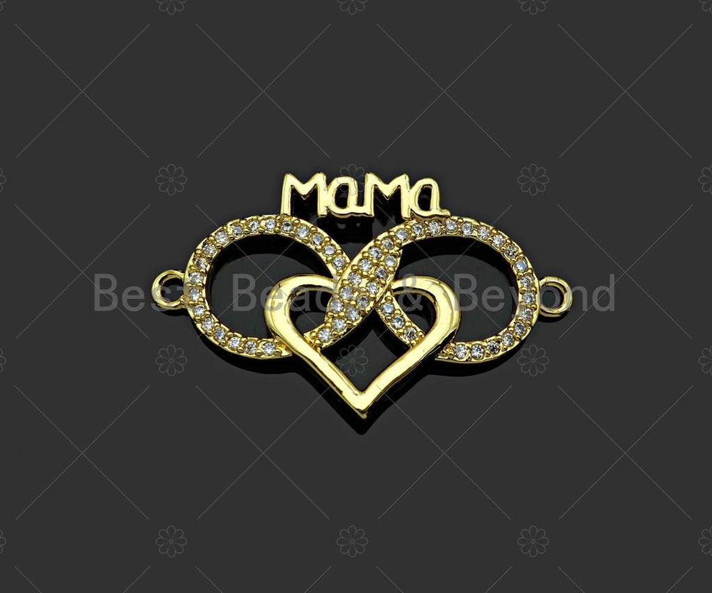 Gold Filled CZ Micro Pave Mom On Infinity Heart Shape Pendant,18K Gold Filled Mom Charm, Mother's Day Gift,17x29mm,Sku#LD110
