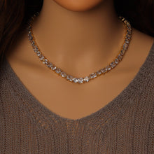 Load image into Gallery viewer, Gold Silver CZ Square Oval Link Statement Necklace, Sku#A121
