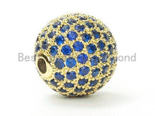 Load image into Gallery viewer, 6/8/10/12mm Micro Pave Cobalt Blue CZ Stone Round Ball,  Blue Pave Gold/Silver/Rose Gold/Black Rhodium Bead Focal, Pave Beads, sku#G308B