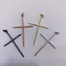 Load image into Gallery viewer, CZ Micro Pave Thin Cross Pendant, Cubic Zirconia Cross Charm, 45x30mm, sku#F388C