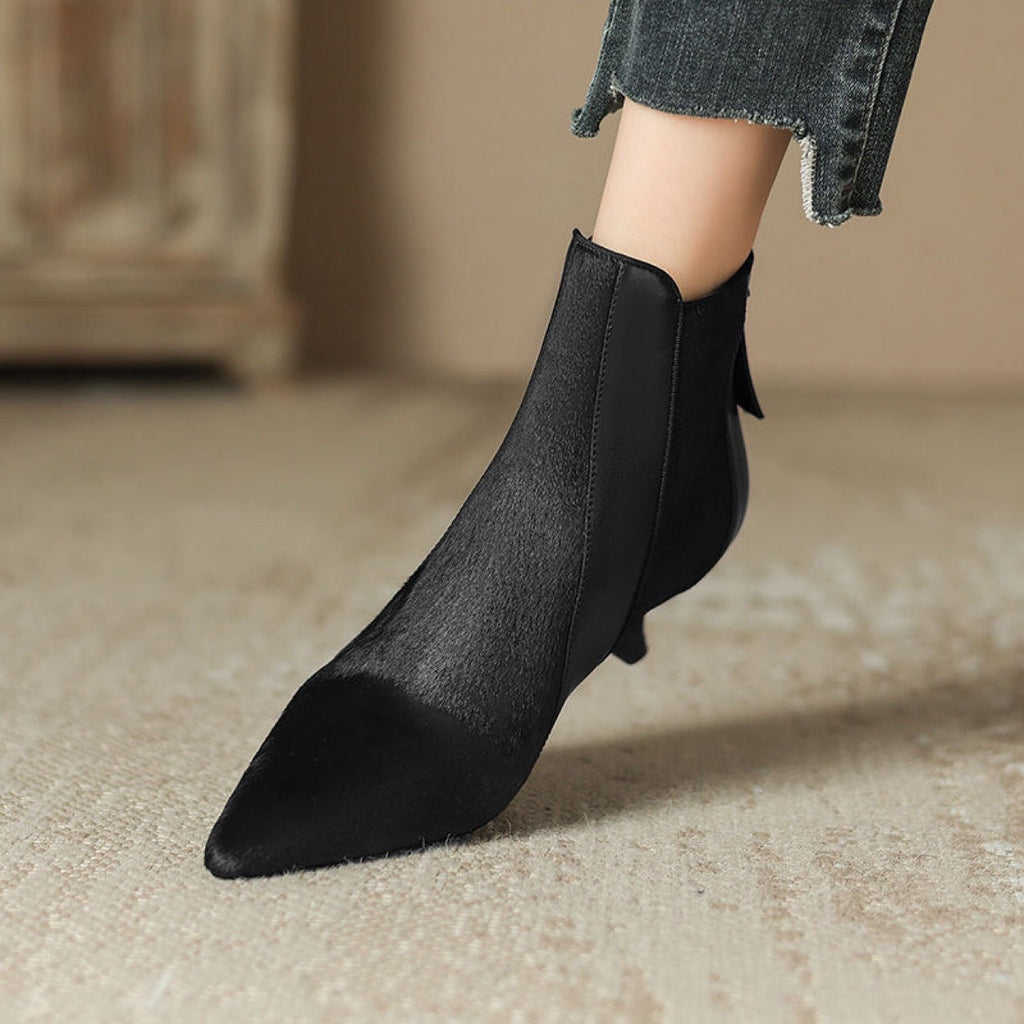 Women's Genuine Leather Stiletto Heel Pointed-Toe Ankle Boots – Back Zipper, Velvet or Single Lining
