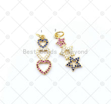 Load image into Gallery viewer, Clear/Fuchsia/Cobalt CZ Micro Pave Triple Heart/Star Shape Pendant, 18K Gold Filled Charm, Necklace Bracelet Pendant, 22x9mm,Sku#LK495