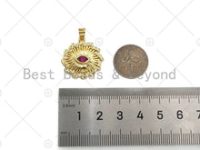 Load image into Gallery viewer, Fuchsia CZ Micro Pave 18k Gold Evil Eye On Sunflower Pendant, Cubic Zirconia Medallion Pendant,CZ Micro Pave Pendant,22x23mm, Sku#LK212
