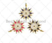 Load image into Gallery viewer, Colorful Enamel Pave Evil Eye On Sunflower Shape Pendant, Gold Enamel Flower Pendant, CZ Micro Pave Enamel Jewelry Findings,25x27mm,Sku#L443