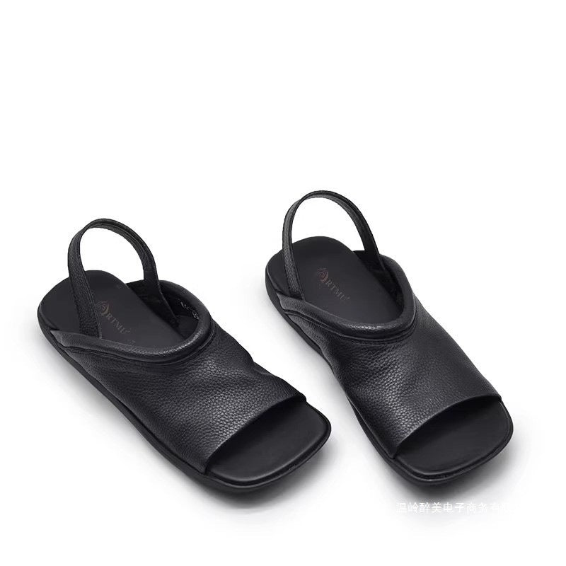 Women's Square Toe Roman Flat Sandals | Open Toe Beach Sandals | Soft PU Leather Slides