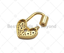 Load image into Gallery viewer, 18K Gold Black Clear CZ Micro Pave Key Heart Lock Clasp, Gold Heart Padlock Charm, Heart Shape Clasp,Pave Lock,17x28mm,sku#K144