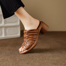 Load image into Gallery viewer, Women's Ruched Slide Sandals | Genuine Lambskin Block Heel Open-Toe Mules