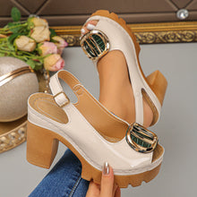 Load image into Gallery viewer, Women's Chunky Heel Peep-Toe Sandals | Buckle PU Summer Heels