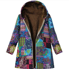 Load image into Gallery viewer, Retro Warm Printed Pocket Thick Zippered Hooded Coat