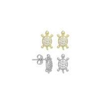 Load image into Gallery viewer, Gold Silver CZ Cute Turtle Stud Earrings, Sku#A296
