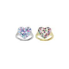 Load image into Gallery viewer, Colorful CZ Heart Statement Adjustable Ring, Sku#A318