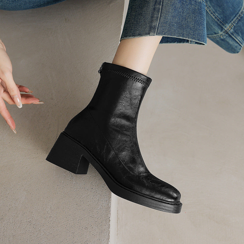 Women's Chunky Heel Square Toe Ankle Boots - Waterproof Non-Slip Mid Heel Boots