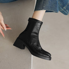 Load image into Gallery viewer, Women's Chunky Heel Square Toe Ankle Boots - Waterproof Non-Slip Mid Heel Boots