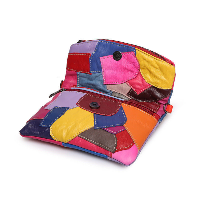 Patchwork Leather Crossbody Bag - Genuine Sheepskin Chain Shoulder Bag