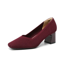 Load image into Gallery viewer, Women's Chunky Heel Square Toe Slip-On High Heels | Flyknit Upper | Multiple Colors