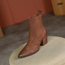 Load image into Gallery viewer, Women's Retro Pointed-Toe Ankle Boots with Elastic Band and Chunky Heel