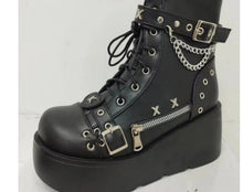 Load image into Gallery viewer, Women's Chunky Round-Toe Dr Martens Style Platform Boots | Side Zipper Wedge Heel