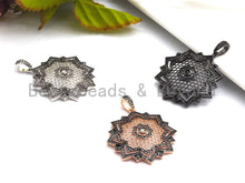 Load image into Gallery viewer, Large CZ Micro Pave Dual Color flower Star Burst Pendant, Cubic Zirconia Rose Gold/Silver/Black Focal Pendant, 36x39mm,sku#F634