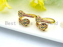Load image into Gallery viewer, Colorful CZ Micro Pave Two Heads Snake Wrap Spiral Ring, Cubic Zirconia Gold Ring, Adjustable Ring, Open Ring 15x23x17mm,sku#X67