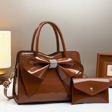 Load image into Gallery viewer, Fashionable Crocodile-Print Bow Bucket Bag Patent Leather Glossy Crossbody Bag