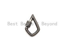Load image into Gallery viewer, Fully Clear CZ Micro pave Drop Shape Clasp, CZ Pave Clasp, Antique Silver Color Carabiner Clasp, 17x25mm, sku#H178