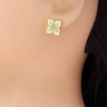 Load image into Gallery viewer, Clear CZ Gold Silver Flower Stud Earrings, Sku#A405