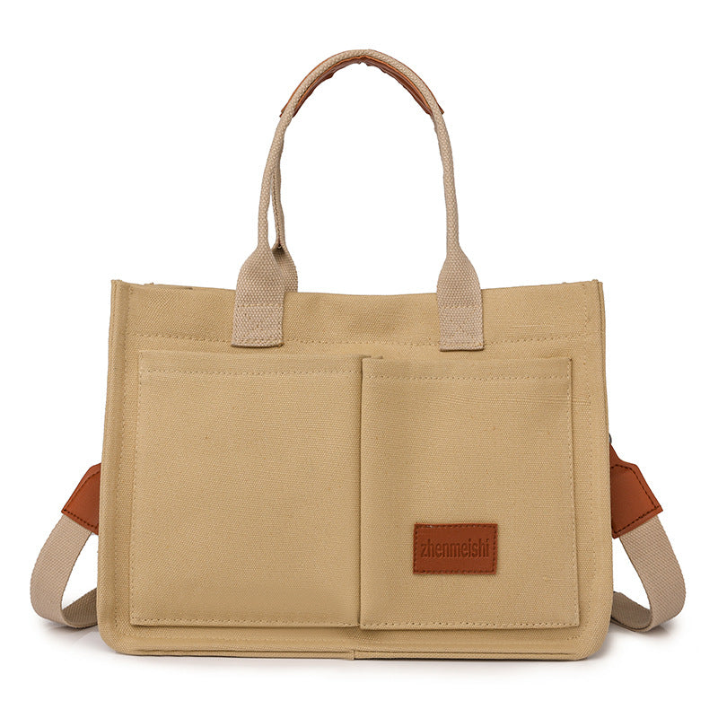 Women's Canvas Tote Bag Large Capacity Multi Pocket Shoulder Crossbody Messenger Bag