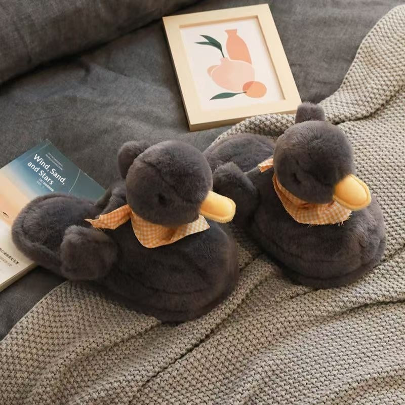 Women's Cute Duck Cartoon Slippers - Cozy Furry Non-Slip Indoor House Shoes
