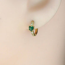 Load image into Gallery viewer, Gold Silver Purple Green CZ Heart Huggie Earrings, Sku#A126
