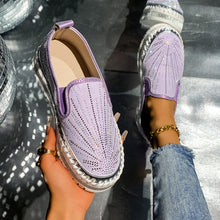 Load image into Gallery viewer, Women's Rhinestone Loafers - Casual Slip-On Dress Shoes with Thick Sole