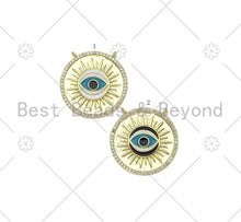 Load image into Gallery viewer, Turquiose Enamel Evil Eye On Round Coin Pendant,18K Gold Filled CZ Micro Pave Evil Eye Charm,Necklace Bracelet Charm, 25mm,Sku#LK432