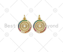 Load image into Gallery viewer, Colorful CZ Micro Pave Filigree Round Shape Pendant,18K Gold Filled CZ Charm, Necklace Bracelet Charm Pendant, 18x15mm,Sku#LK415