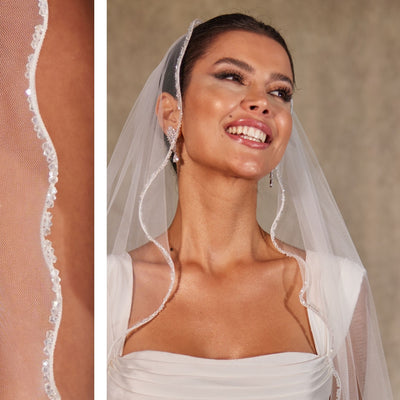 Wavy Beaded Edge Minimalist Wedding Veil- D246