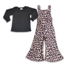 Load image into Gallery viewer, Black cotton shirt leopard print overalls girls clothing