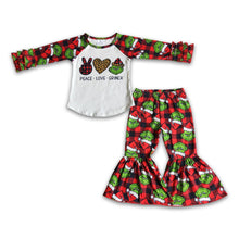 Load image into Gallery viewer, Peace love green face girls Christmas clothing