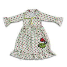Load image into Gallery viewer, Colorful polka dots green face maxi girls Christmas night gown