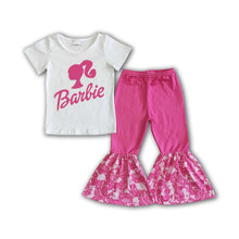 Load image into Gallery viewer, White shirt hot pink bell bottom pants cute party girls boutique outfits