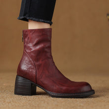 Load image into Gallery viewer, Women's Retro Pointed-Toe Ankle Boots | Chunky Heel Back Zipper Sheepskin