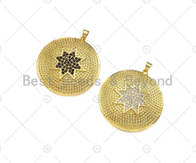 Load image into Gallery viewer, CZ Micro Pave North Star On Round Coin Pendant,18K Dainty Gold Medallion Charm, Necklace Bracelet Charm Pendant, 36x38mm, Sku#LK293