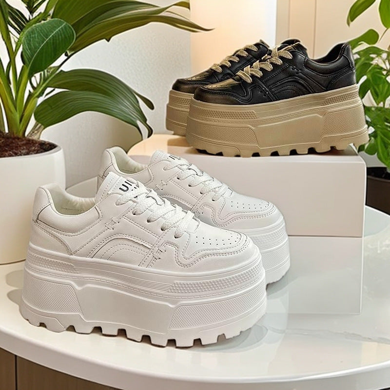 Women's Platform Sneakers Height Increasing Chunky Shoes White Black