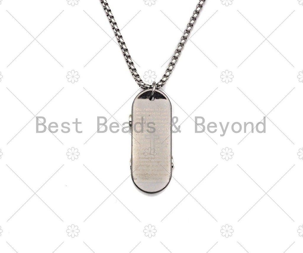 Skateboard pendant Chain Necklace-Bible verse Cross Engraved Pendant, Stainless Steel Men's Necklace - Pendant Necklace , sku#L344